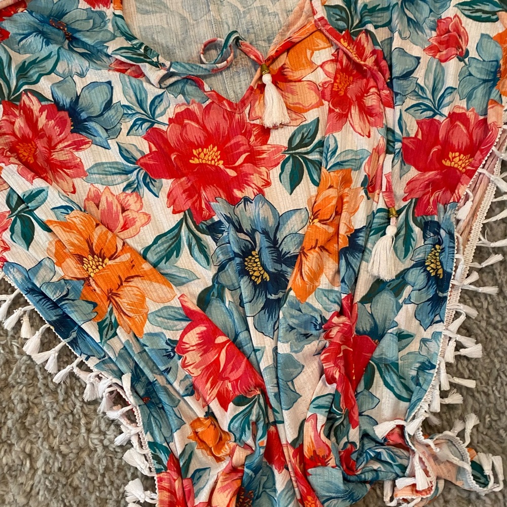 Floral one piece bathing suit with matching coverup